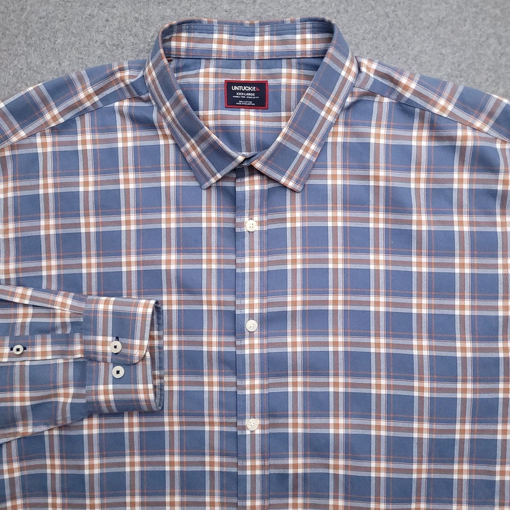 UNTUCKit Button Up Shirt Mens 3XL Wrinkle Free Regular Fit Blue Plaid